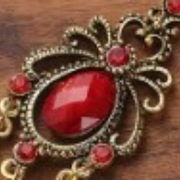 Vintage Luxury Flower Design Synthetic Red Gems Inlaid Dangle Earrings - Picture 3 of 7